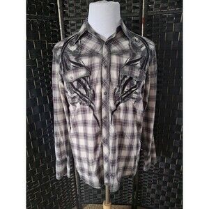 Roar Achilles Shirt Mens Large Plaid Embroidered Y2K Edgy Rebel Western Cowboy